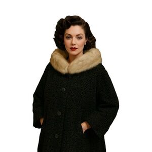 VTG Black Astrakin Fur Coat w/ Mink Collar – Made in France, Styled by Lepshire